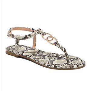 Snake-Print O-Ring T-Strap Sandal